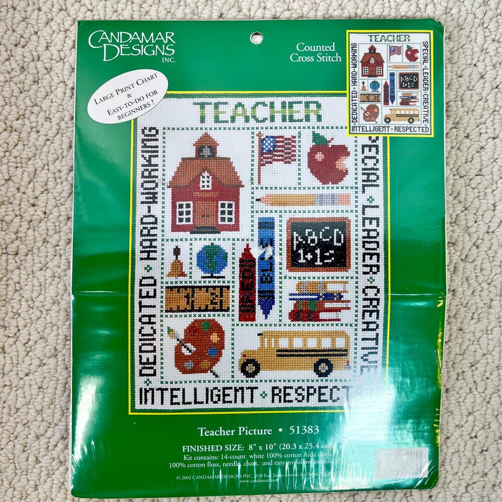 Teacher Picture Counted Cross Stitch Kit Candamar Design 8 x10" Easy Large Print